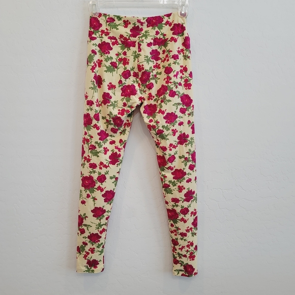 💕 LulaRoe Yellow & Pink Floral Pattern Leggings 2-10 - Picture 6 of 11